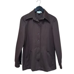 Vintage 70s Brown Polyester Top Shirt Shacket size 12 Small